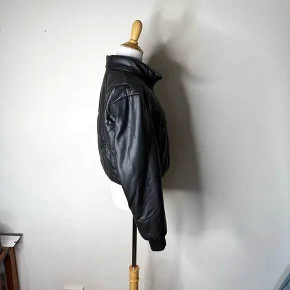 Blank NYC Black Faux Leather Quilted Puffer Jacket - Picture 4 of 7